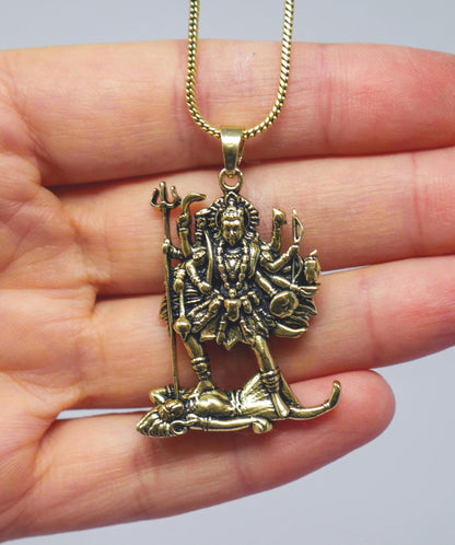 Kali Maa Charm Necklace •   Hindu Goddess Amulet Brass Pendant • Spiritual Jewelry