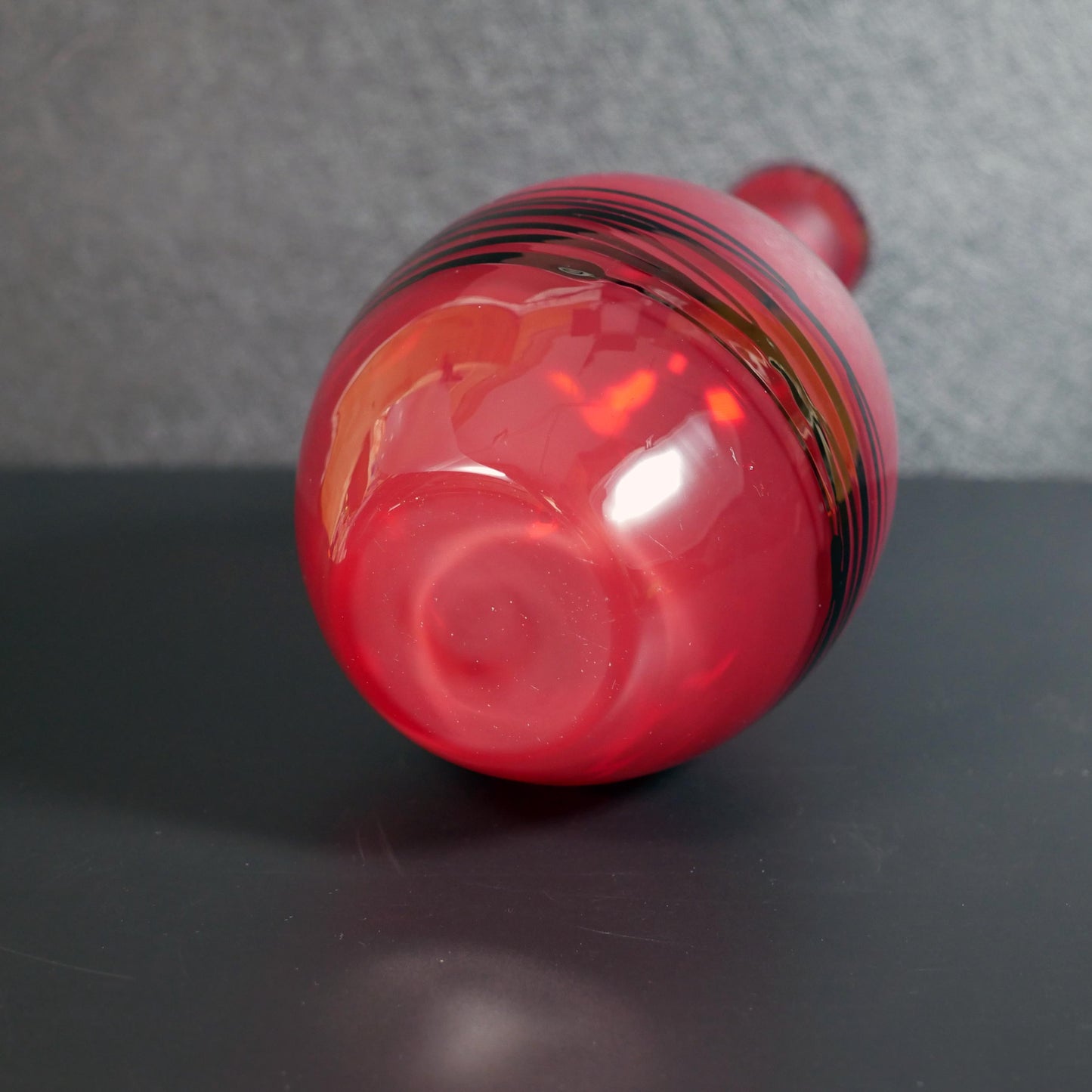 Vintage Mid-Century Modern Studio Art Glass Red and Black Vase - 9.25" Tall