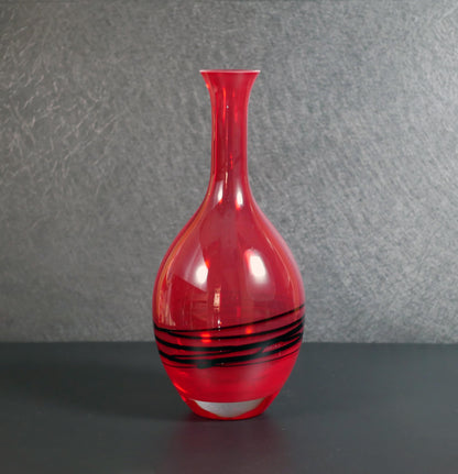 Vintage Mid-Century Modern Studio Art Glass Red and Black Vase - 9.25" Tall