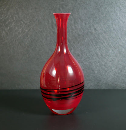 Vintage Mid-Century Modern Studio Art Glass Red and Black Vase - 9.25" Tall