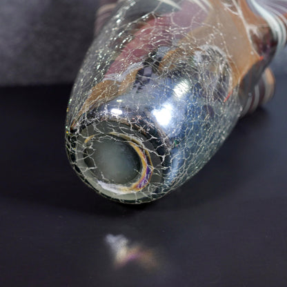 Vintage Large Hand-Blown Art Ruffled Rim Crackle Glass Vase  - 13" Tall