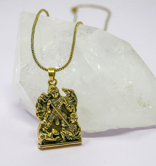 Durga Maa Brass Charm Necklace • Hindu Goddess Spiritual Protection Jewelry