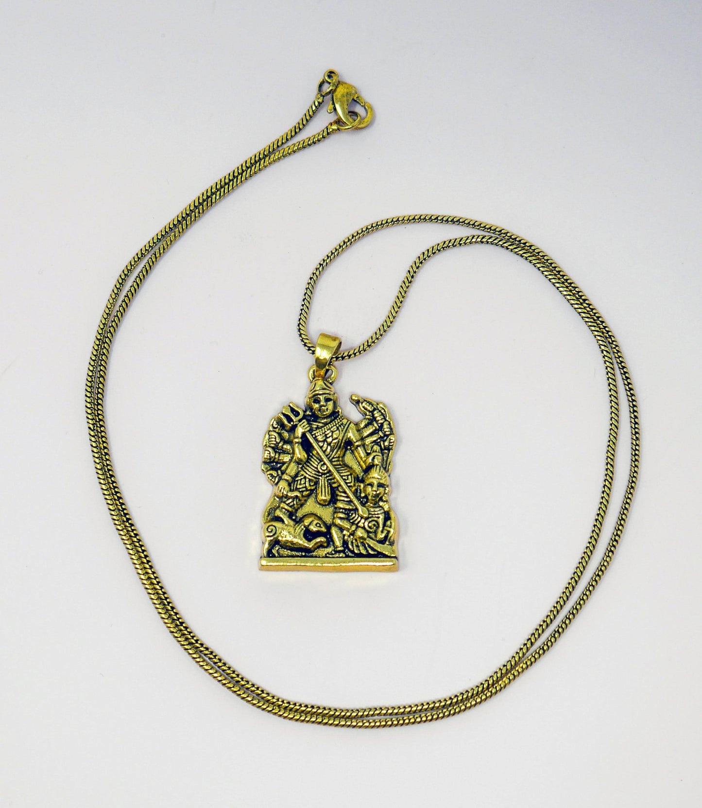 Durga Maa Brass Charm Necklace • Hindu Goddess Spiritual Protection Jewelry