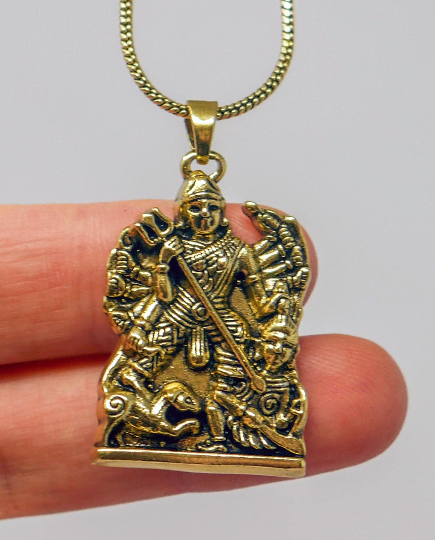 Durga Maa Brass Charm Necklace • Hindu Goddess Spiritual Protection Jewelry