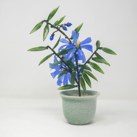 Vintage Chinese Glass Bonsai Tree in Celadon Pot Floral Sculpture Decor