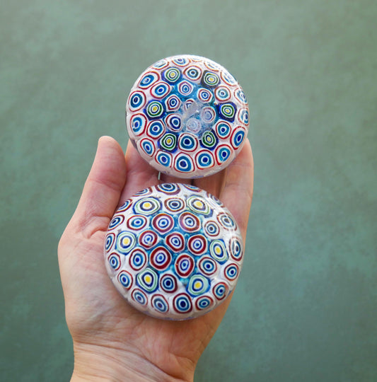 Pair of Vintage Art Glass Vintage Millefiori Paperweight | Collectible Decor