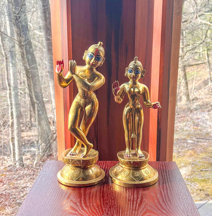 Vintage Brass Custom Made Rare Sri Sri Radha Krishna  With Dresses and Jewelry