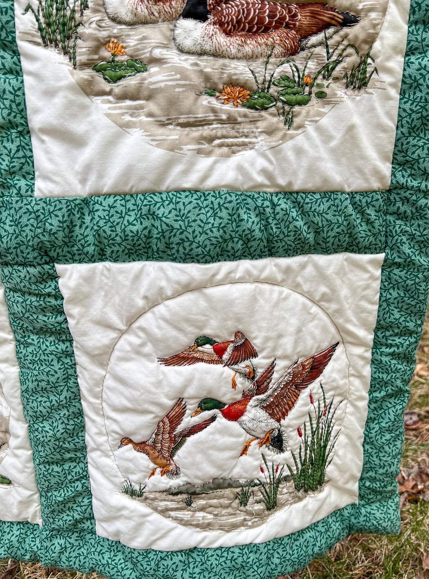 39"x39" Vintage Handcrafted Wildlife Embroidered Quilt Wall Hanging