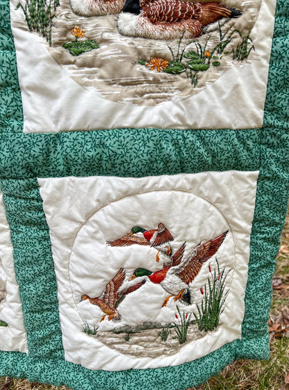 39"x39" Vintage Handcrafted Wildlife Embroidered Quilt Wall Hanging