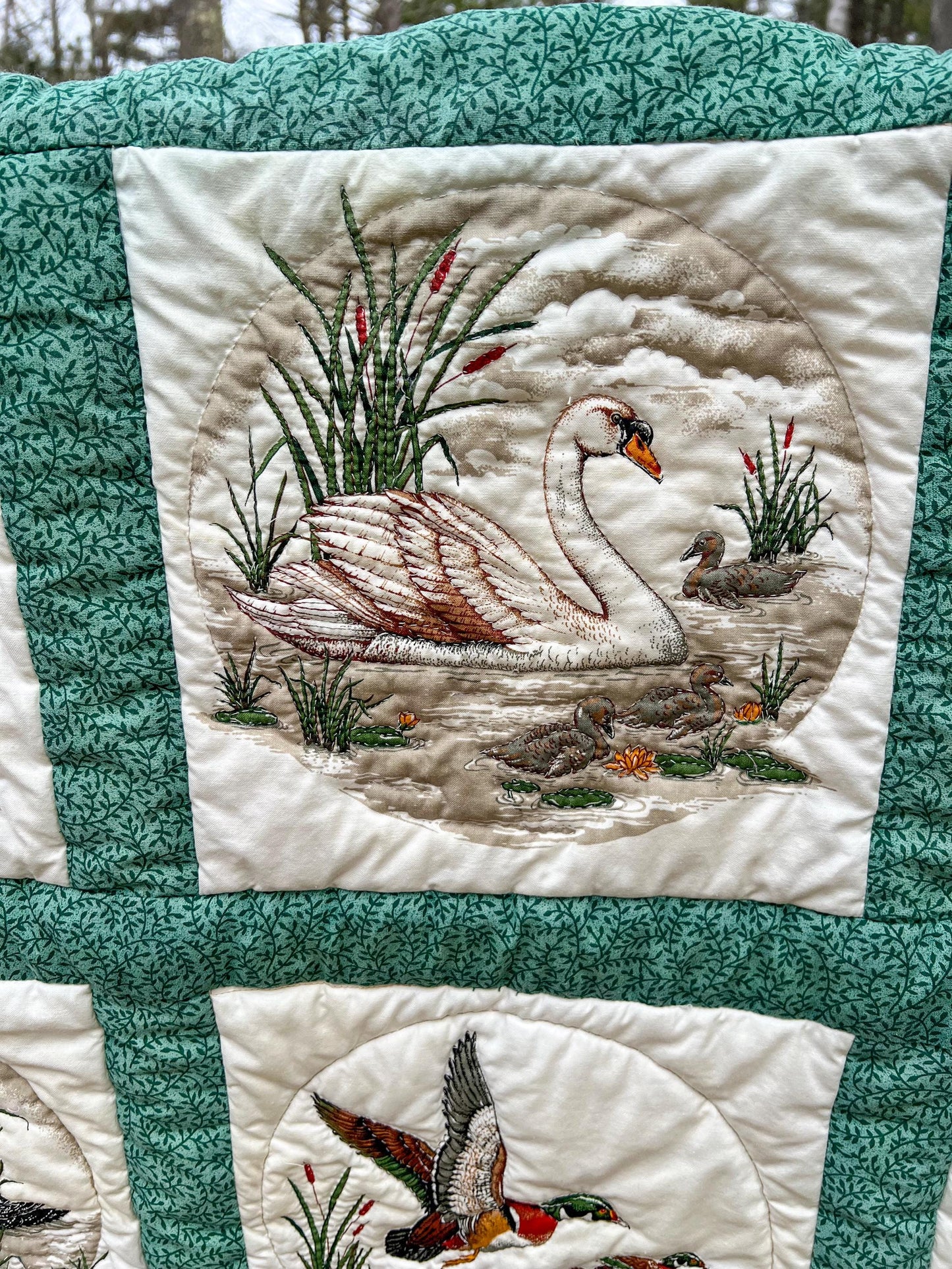 39"x39" Vintage Handcrafted Wildlife Embroidered Quilt Wall Hanging