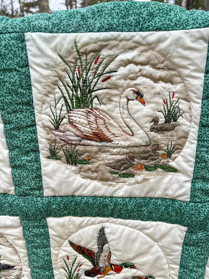 39"x39" Vintage Handcrafted Wildlife Embroidered Quilt Wall Hanging