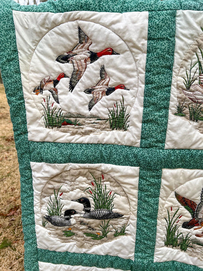 39"x39" Vintage Handcrafted Wildlife Embroidered Quilt Wall Hanging