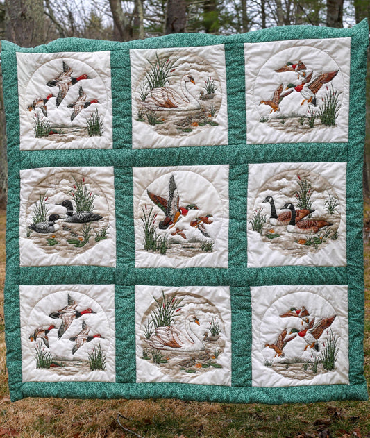 39"x39" Vintage Handcrafted Wildlife Embroidered Quilt Wall Hanging