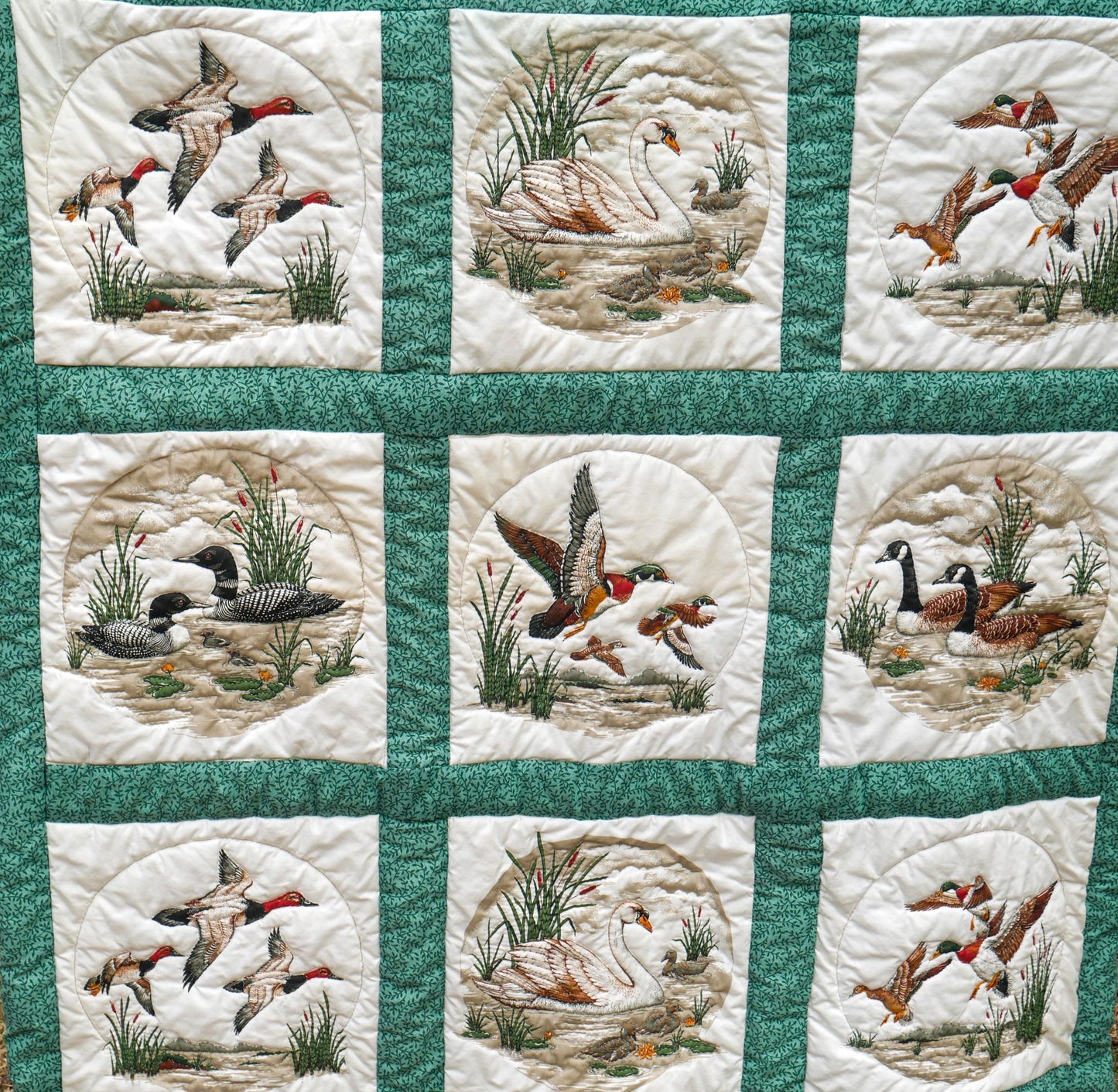 39"x39" Vintage Handcrafted Wildlife Embroidered Quilt Wall Hanging