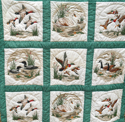 39"x39" Vintage Handcrafted Wildlife Embroidered Quilt Wall Hanging