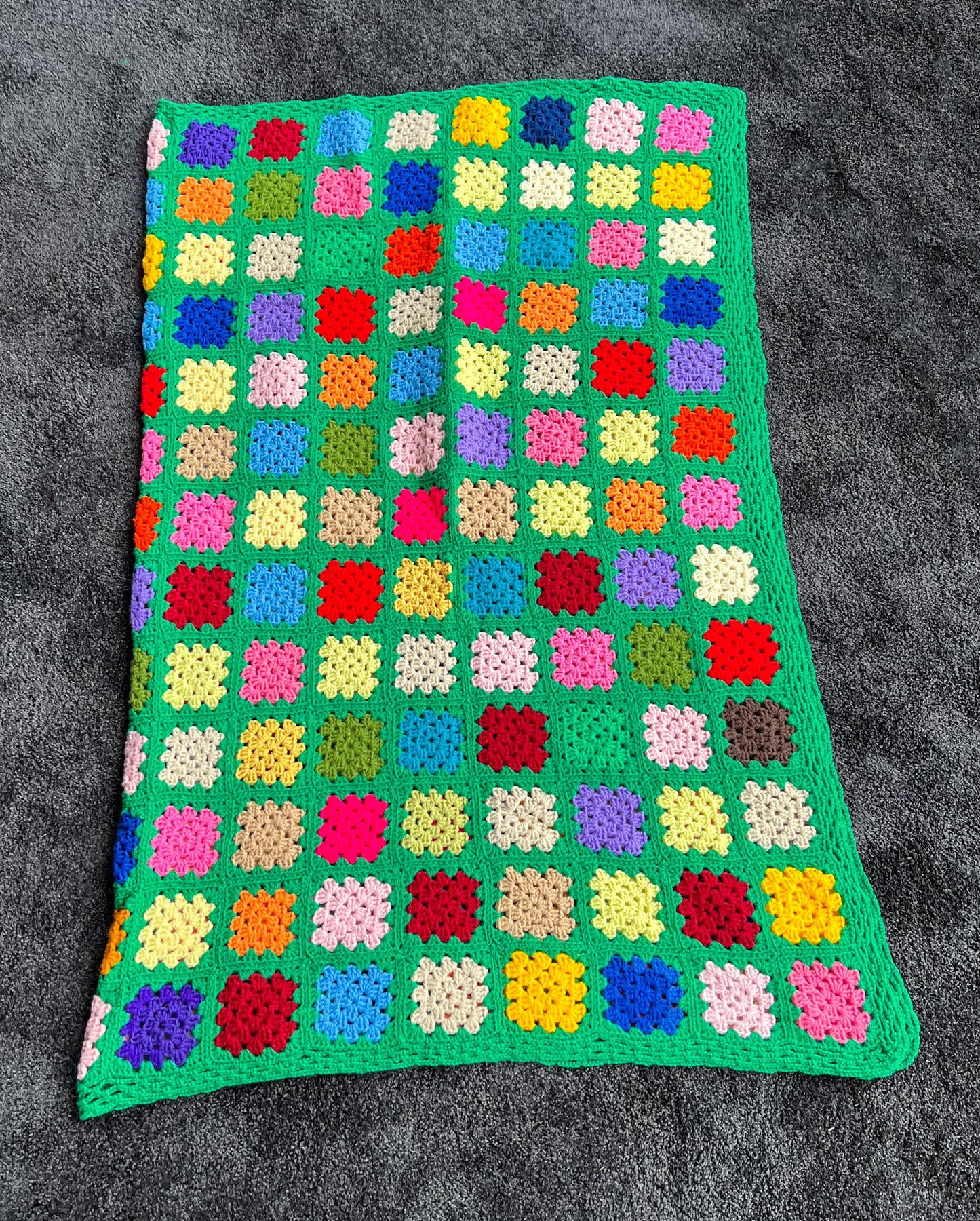 Vintage Handmade Granny Square Afghan Crochet Throw Sofa Blanket - 69" x 53"