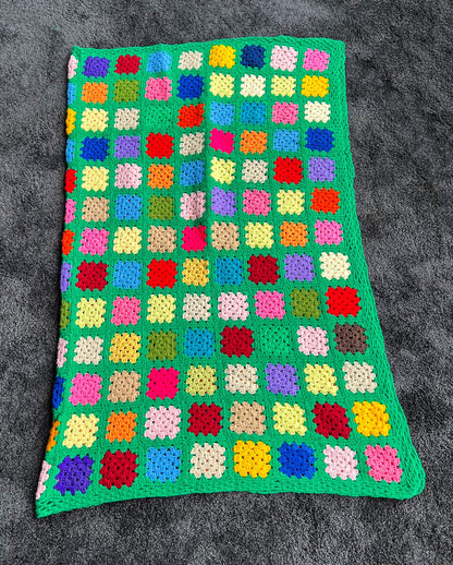 Vintage Handmade Granny Square Afghan Crochet Throw Sofa Blanket - 69" x 53"