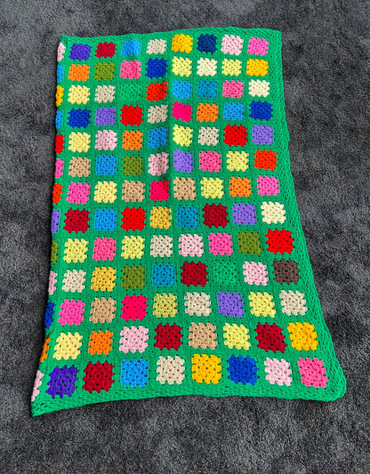 Vintage Handmade Granny Square Afghan Crochet Throw Sofa Blanket - 69" x 53"