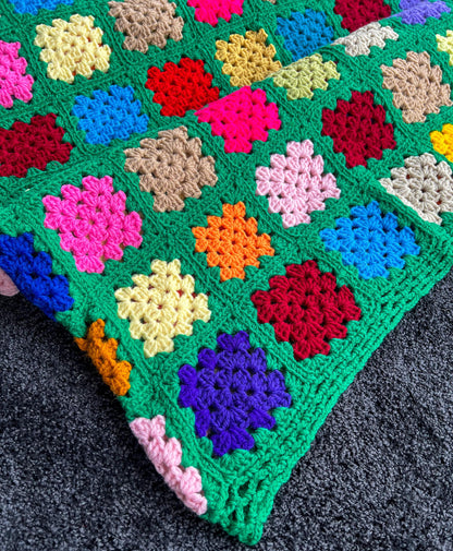 Vintage Handmade Granny Square Afghan Crochet Throw Sofa Blanket - 69" x 53"