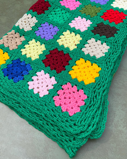 Vintage Handmade Granny Square Afghan Crochet Throw Sofa Blanket - 69" x 53"