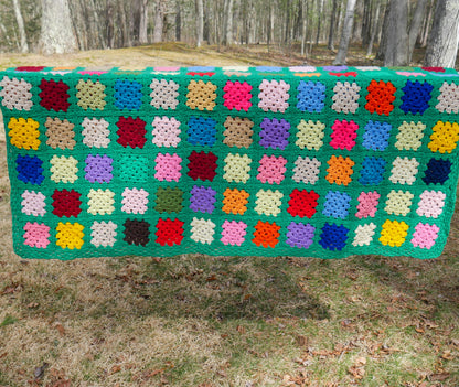 Vintage Handmade Granny Square Afghan Crochet Throw Sofa Blanket - 69" x 53"