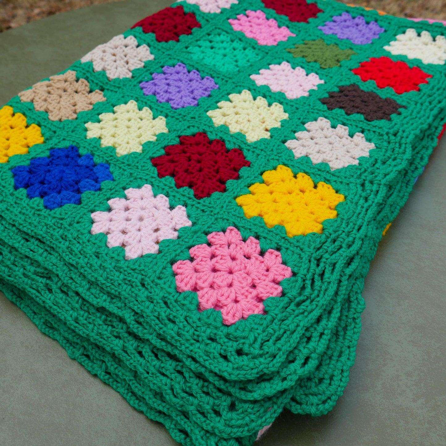 Vintage Handmade Granny Square Afghan Crochet Throw Sofa Blanket - 69" x 53"