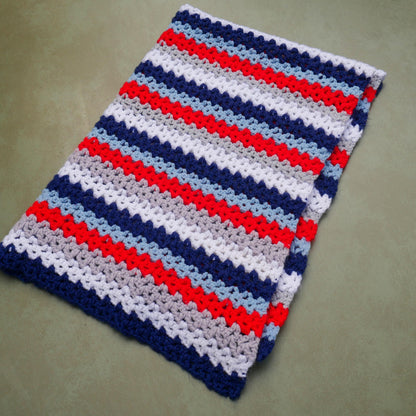 Vintage Afghan Crochet Lapghan Lap Throw Patriotic Blue Red White  - 47"x30"
