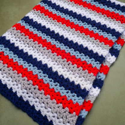 Vintage Afghan Crochet Lapghan Lap Throw Patriotic Blue Red White  - 47"x30"