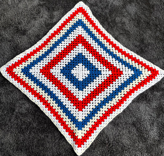 Vintage Handmade Square Granny Afghan Crochet Sofa Blanket Throw  - 34"x34"