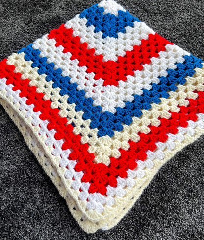 Vintage Handmade Square Granny Afghan Crochet Sofa Blanket Throw  - 34"x34"