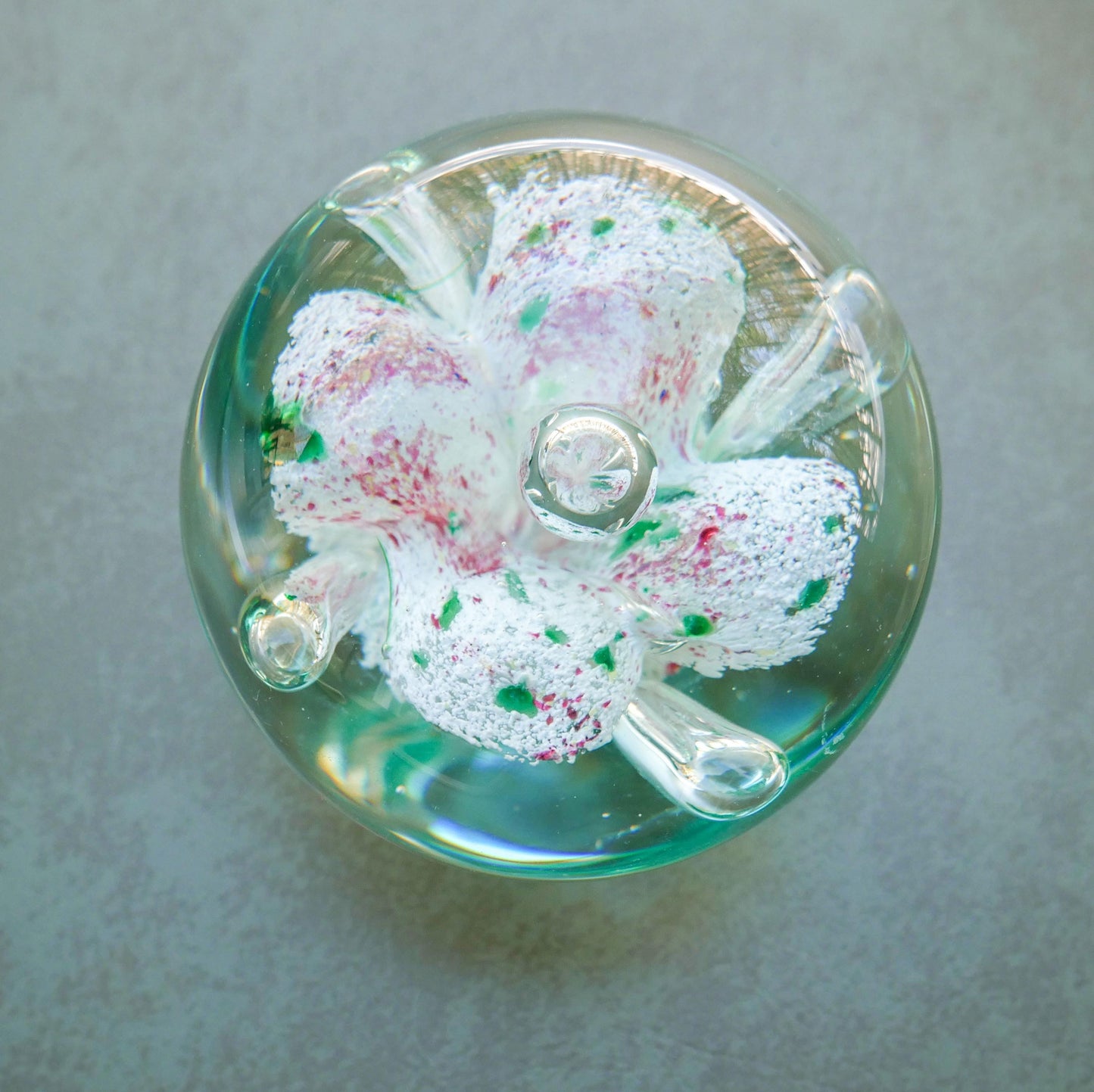 4" Heavy Vintage Hand Blown Art Glass Paperweight with Floral Inclusion