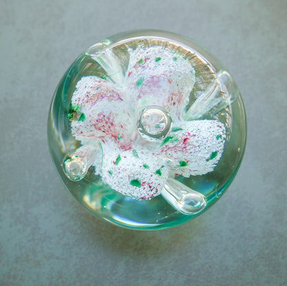 4" Heavy Vintage Hand Blown Art Glass Paperweight with Floral Inclusion