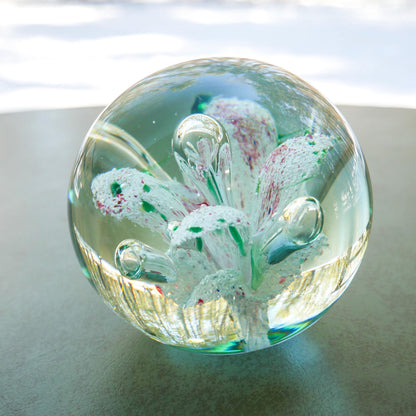 4" Heavy Vintage Hand Blown Art Glass Paperweight with Floral Inclusion