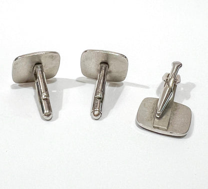 Vintage Black Enamel Silver Plated Fishing Fisherman Cufflink and Tie Clip