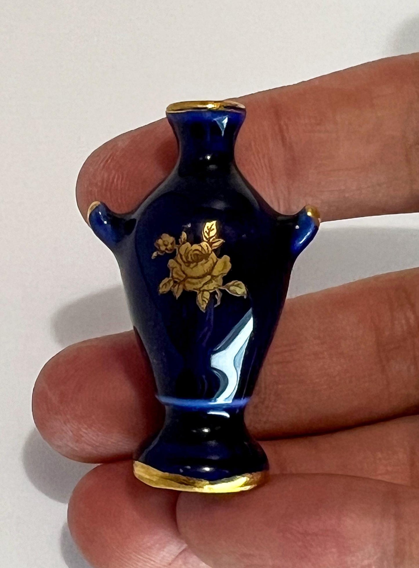 Vintage Limoges Castel Porcelain Trinket Cobalt Egg Gold Trim and Retired Miniature Urn
