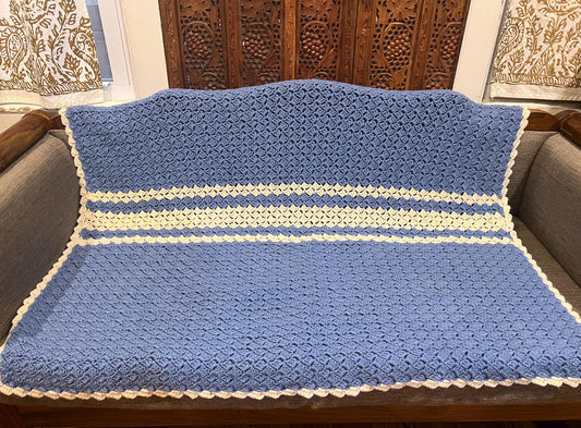 Vintage Handmade Granny Knitted Crochet Baby Blanket Sofa Throw 50"x40"