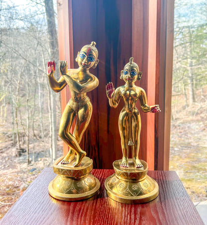Vintage Brass Custom Made Rare Sri Sri Radha Krishna  With Dresses and Jewelry