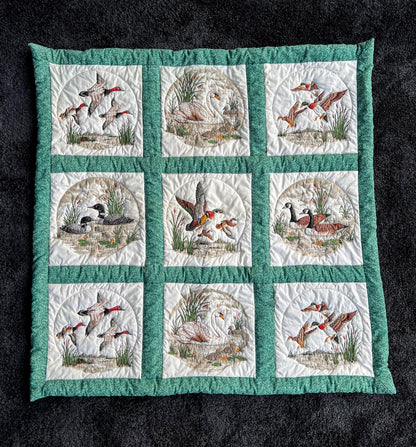 39"x39" Vintage Handcrafted Wildlife Embroidered Quilt Wall Hanging