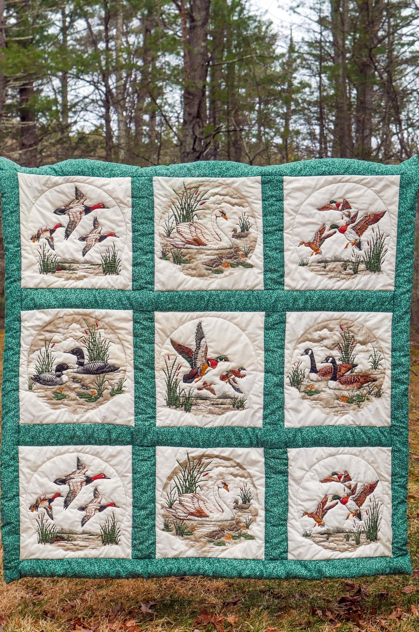 39"x39" Vintage Handcrafted Wildlife Embroidered Quilt Wall Hanging