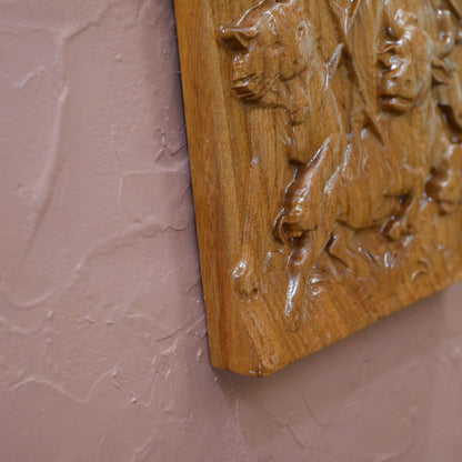 12" Tall Durga Maa Mahishasura Carving Relief Wall Plaque | Hindu Warrior Goddess