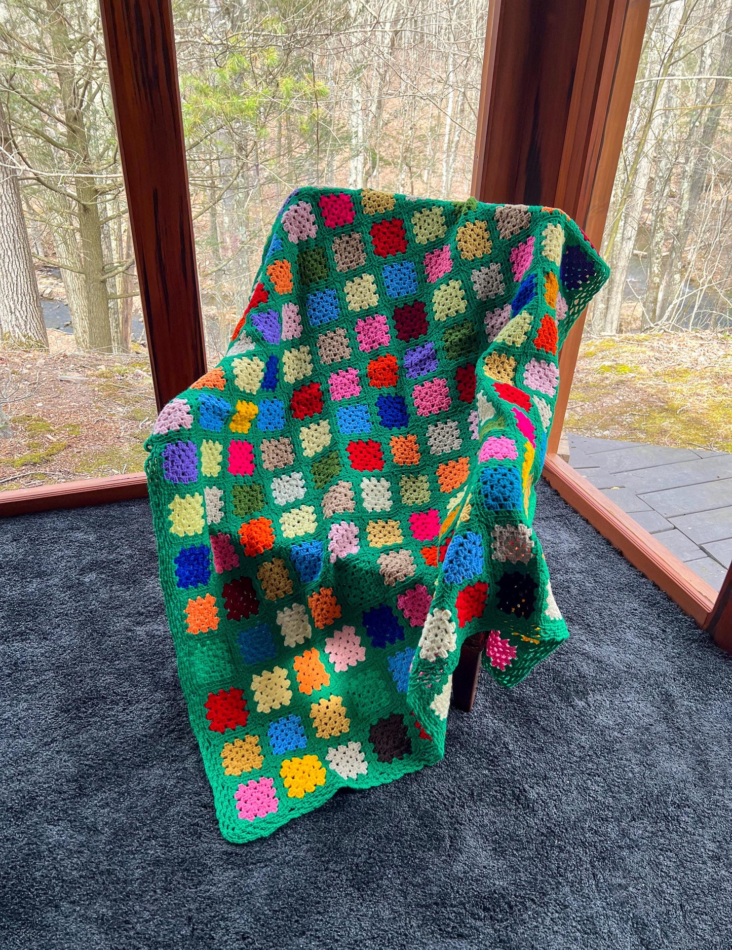 Vintage Handmade Granny Square Afghan Crochet Throw Sofa Blanket - 69" x 53"