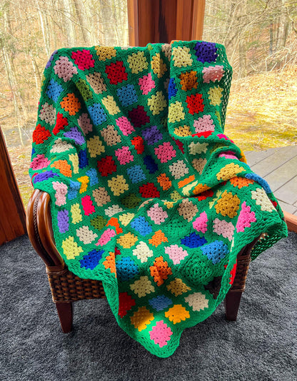 Vintage Handmade Granny Square Afghan Crochet Throw Sofa Blanket - 69" x 53"