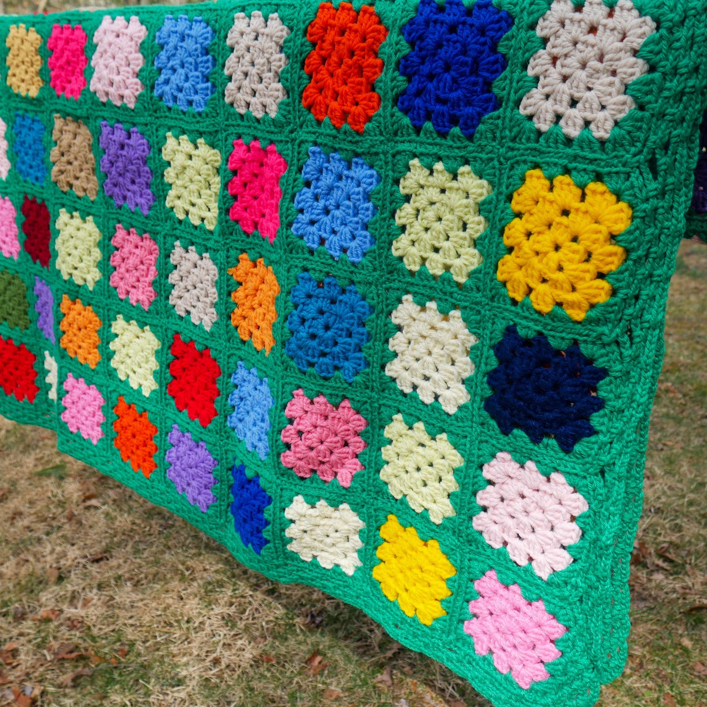 Vintage Handmade Granny Square Afghan Crochet Throw Sofa Blanket - 69" x 53"