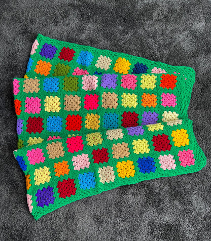 Vintage Handmade Granny Square Afghan Crochet Throw Sofa Blanket - 69" x 53"