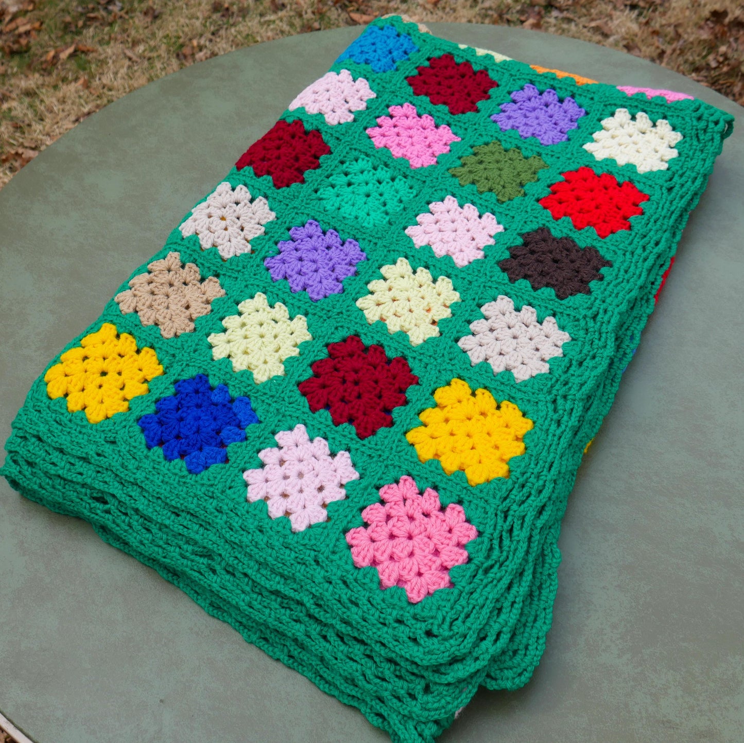 Vintage Handmade Granny Square Afghan Crochet Throw Sofa Blanket - 69" x 53"