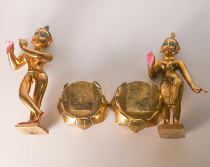 8" Gorgeous Vintage Sri Sri Radha Krishna Murti Statues With Dresses and Jewelry