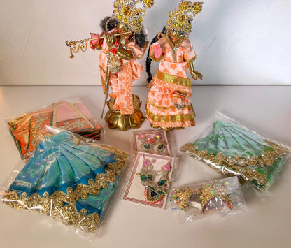 8" Gorgeous Vintage Sri Sri Radha Krishna Murti Statues With Dresses and Jewelry