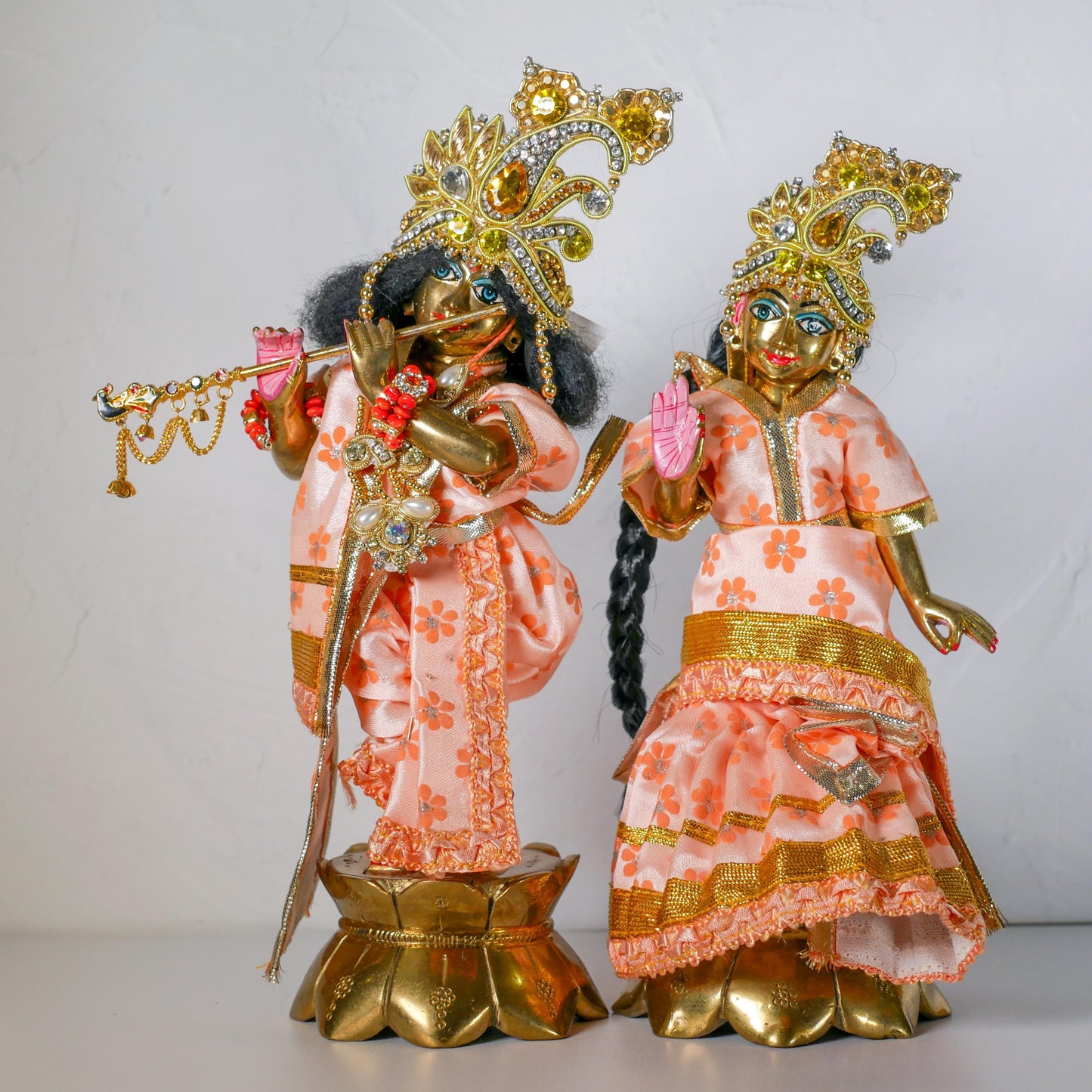 8" Gorgeous Vintage Sri Sri Radha Krishna Murti Statues With Dresses and Jewelry