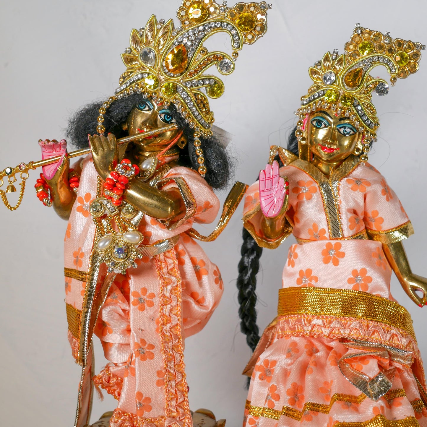 8" Gorgeous Vintage Sri Sri Radha Krishna Murti Statues With Dresses and Jewelry