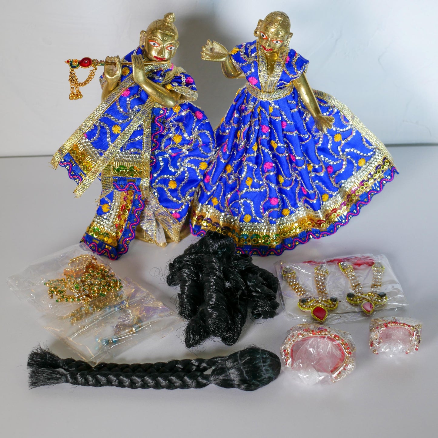 Vintage Radha Krishna Murtis with Dresses and Jewelry | Hand-Painted Hindu Deities